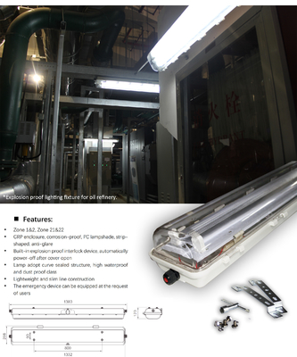 18w 36w 54w GRP materiaal lineair led explosiebestendige lamp 1.2M 100lm/w met 5 jaar garantie Atex