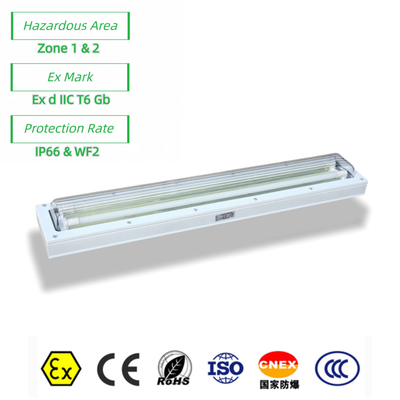 Exproof ATEX lineair fluorescerend licht Vlamvast stof/watervast voor gevaarlijke zone 1 2 Oliegas 100lm/watt