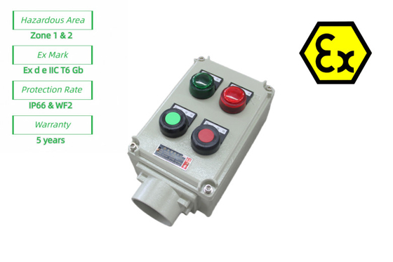 ATEX-veiligheid Ex-proof besturingsstation Vlamwerende elektrische bedieningsdozen 220/380Vac G1/2&quot;,G3/4&quot;,G1,G1.1/4&quot;,G1.1/2&quot;,G2