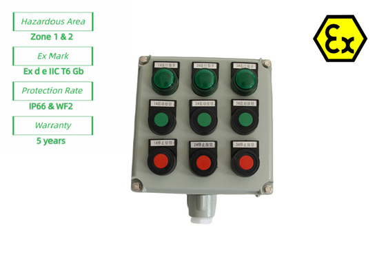 ATEX Explosiebestendige controlestation Ruimte Industrieel besturingspaneel voor gevaarlijke zone1 Vlamwerend licht 10A AC220v