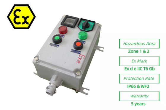 ATEX-veiligheid Ex-proof besturingsstation Vlamwerende elektrische bedieningsdozen 220/380Vac G1/2&quot;,G3/4&quot;,G1,G1.1/4&quot;,G1.1/2&quot;,G2